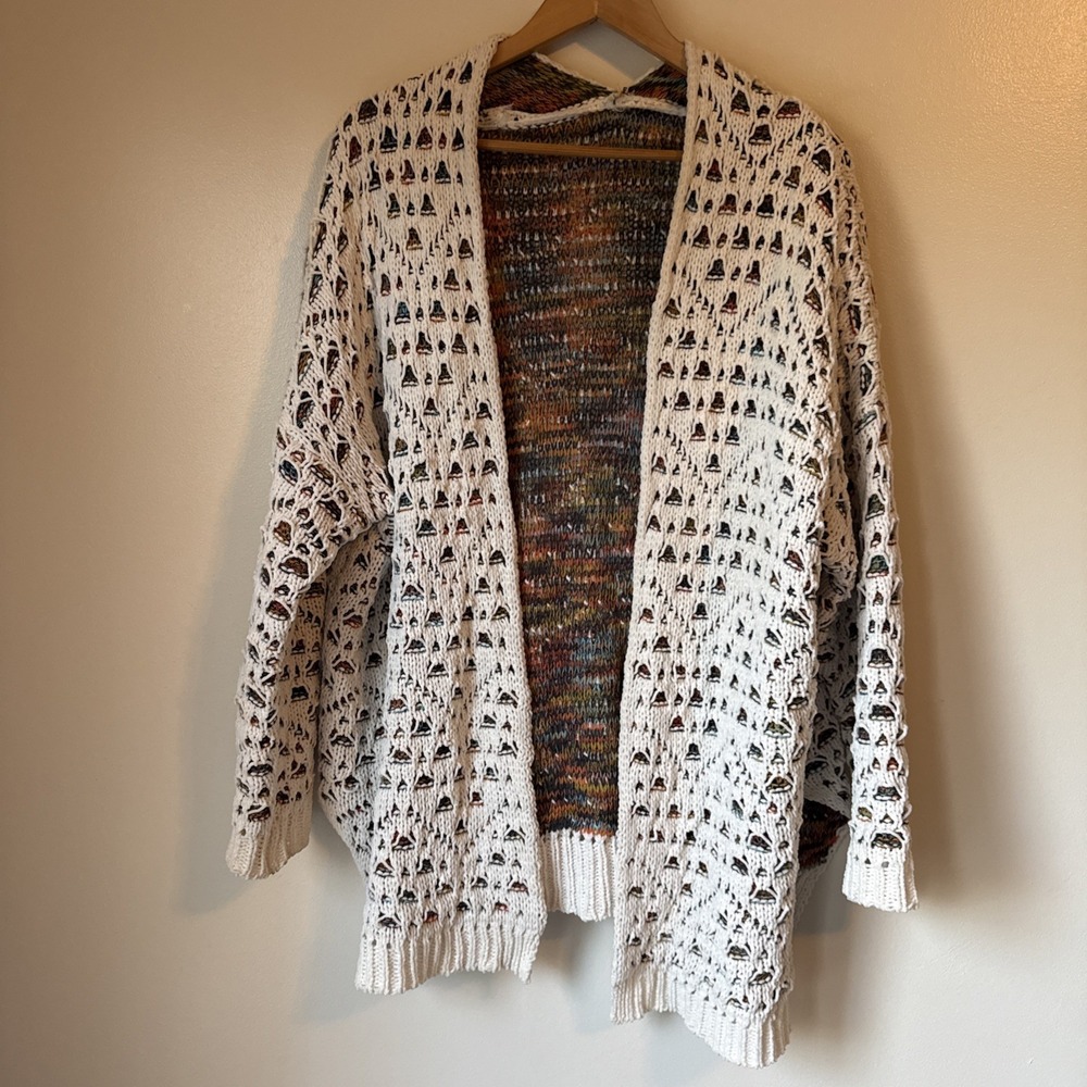 L Love Cardigan Bohemian Textured Multi Colored Sweater Womens Size L Lounge